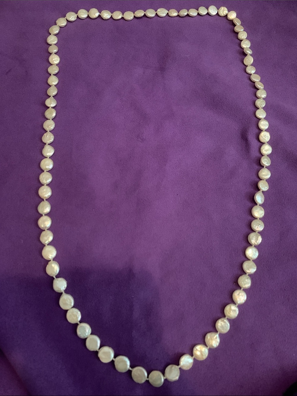 Vintage Coin Pearl Necklace - White Pearlescent Beads